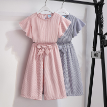 Girl Suit Summer 2022 New Foreign Air Broadlegged Pants Casual Streaks Loose Children Trendy Two Sets Summer Clothing