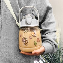 Big belly Large capacity 1000ml water cup with straw Female sports portable cute summer plastic water bottle pot