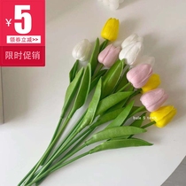 Upscale PU tulip emulated flower bouquet Nordic ins wind living room table swing piece fake flower room decorated with flower silk flowers
