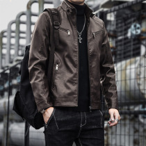 Leather leather clothing mens spring and autumn new trend casual one slim jacket mens handsome flying locomotive jacket