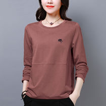 New fashion large size slim mother T-shirt female middle-aged round neck long sleeve age reduction coat Joker solid color upper shirt