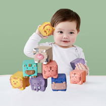 Baby soft rubber building blocks can bite early education puzzle large particles Baby relief toys 0-1 years old 6-8 months boiled
