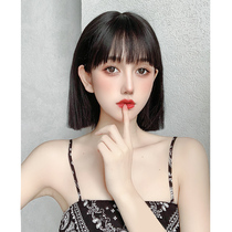 Wig female summer short hair full head set simulation hair comic bangs black short straight hair wave head Daily round face hairstyle