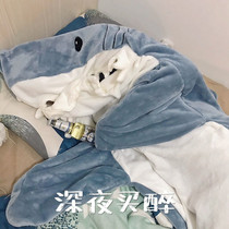 Net red shark blanket sleeping bag sand carved pajamas conjoined blanket warm adult men and women nap blanket
