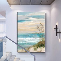 Pure hand-painted oil painting Nordic light luxury decorative painting living room entrance abstract hanging painting American wave landing painting