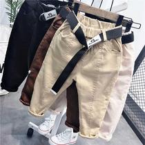 Childrens pants 2021 new boys spring fashion Western style casual pants girls spring and autumn pure cotton overalls