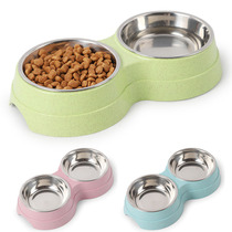 Pet Bowl Dog Food Water Feeder Dish Feeding Double Bowl