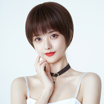 Wig womens short hair real hair straight hair bobble head whole head cover hand-woven needle natural middle-aged and elderly mother style fashion