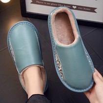 Autumn and winter leather cotton slippers womens bag with thick soled home bag heel belt heel indoor non-slip warmth
