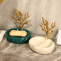 Light luxury creative new ceramic leaf soap box bathroom bathroom punch-free cute drain soap box