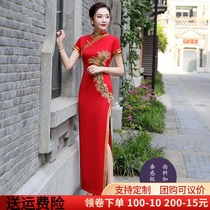 Cheongsam 2021 New Chinese style catwalk long elegant high-end stage performance dress red etiquette dress