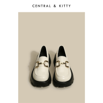 CENTRALIKITTY white One foot pedal Lefoe shoes woman 2022 new horse title buttoned thick bottom small leather shoes sandals