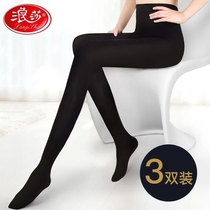 Langsha 3 spring and autumn thick stockings female anti - jacketed velvet bottom black and thin leg socks