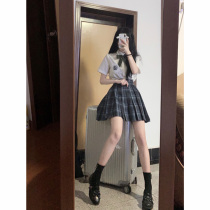 jk uniform skirt genuine summer plaid short skirt set Full set of Japanese college style student uniform two-piece set