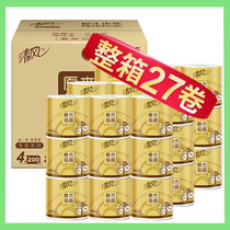 Qingfeng log pure gold 4 Layer 200g Full box 27 roll paper home toilet paper core roll toilet paper