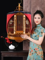 Bird cage bamboo new shelf Decoration accessories tools Full set of high-end boutique large villa large space Wenhao Hua