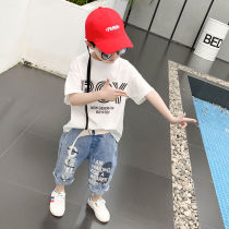 Boomer Boy Clothing Boy Summer Clothing Suit Baby New Children Summer Short Sleeve Jeans Pure Cotton Boy Two Sets