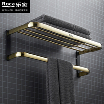 Roca Lejia black gold light luxury bath towel rack bathroom towel rack rack full copper non-perforated toilet towel hanging