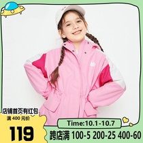 Balabala girl coat 2021 Autumn New Baby plus velvet sports color colorblock casual clothes 203121105005
