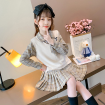 Girls Academy Style Set Spring and Autumn 2021 New Korean Childrens Skirt Autumn Zhongdang Childrens Latter Dress Two Piece