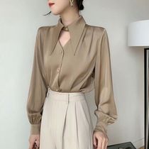 2021 new spring and autumn temperament advanced sense silk and satin chic shirt women long sleeve design sense niche Hong Kong flavor top