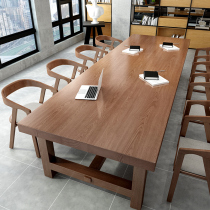 Large conference table long table work desk solid wood table long log table negotiation table and chair combination