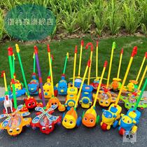 Children single pole out young children Crisp crab Bell Bell push toy baby baby trolley airplane Indoor