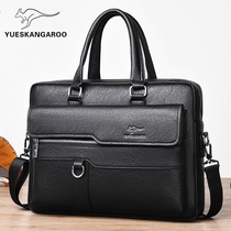 Lesen Kangaroo Masculine Bag Handbag Men Business Casual Cow Leather Briefcase Computer Bag Single Shoulder Diagonal Satchel Wave