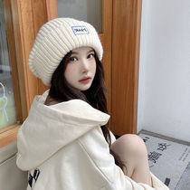 Womens warm knitted hat Japanese loose round face suitable wool hat subnet red face small pile cap 2021 tide