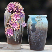 Fleshy flowerpot pottery cliff old pile thin high Basin King Square Pot cut purple le flowerpot ceramics