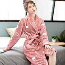 Nightgown women autumn and winter thick coral velvet long pajamas bathrobe loose flannel sweet plus velvet nightgown women