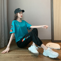 Pure Cotton Sportswear Suit Women Summer Slim 2022 nets Red Tides Fashion Casual Minus Age Running Short Sleeves Two Sets