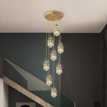 European duplex staircase Crystal long chandelier French crown all copper crystal lamp Custom Hotel Villa hollow lamp