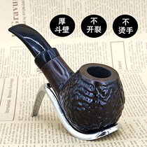  Solid wood pipe Old-fashioned handmade ebony filter cigarette holder Curved bucket tobacco pipe Tobacco special mens smoking set