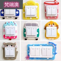 Silicone Cute Cartoon Animal Sticker with Luminous Socket Double Switch Patch Wall Stickup Solid Panel Lamp Decoration Protective Sleeve