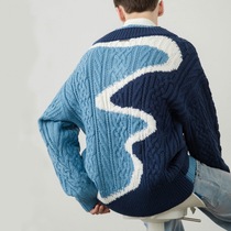 Autumn and winter thick hierarchical deconstruction oil painting loose knitwear men and women leisure Hong Kong style brand couple pullover sweater