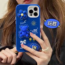 Fun Cute Cartoon Klein Blue Flowers Little Bear iphone13promax Apple 12 Phone Shell 11 New