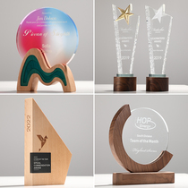 Crystal Trophy Customization Creative Solid Wood Trophy License Wooden Outstanding Staff Award Honor Medal Souvenir