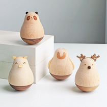 Creative wooden cartoon animal tumbler small ornaments office desktop decompression toys birthday small ornaments