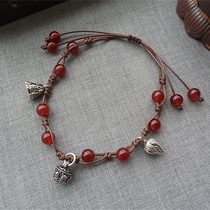 Anklet braided female Bell with sound Palace Bell red agate woven flower female Bell adjustable anklet foot ring