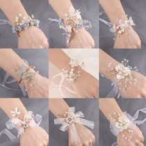 Wrist flower bridesmaid sister hand flower Super fairy simple bride sister Group married children flower boy hand flower bracelet