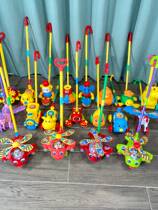Childrens toddler hand push small plane toy push wheel single wheel push music single pole learn to walk with Bell tongue tongue