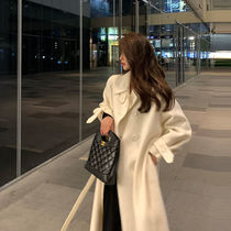 White woolen coat female Korean version of loose 2020 new autumn and winter long woolen coat