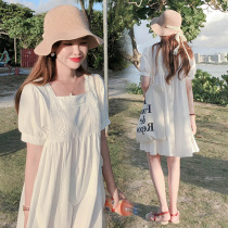Maternity dress Summer dress large size loose short-sleeved skirt French first love cotton and hemp thin tide medium-long dress
