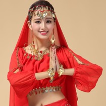 Womens belly dance costume Xinjiang dance folk dance Indian dance performance lantern long sleeve exercise suit top S01