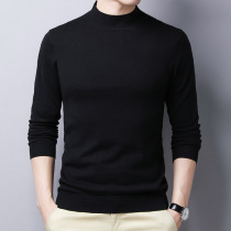 100 % wool men long sleeved sweater in autumn and winter half - tall knitting blouse young mens clothes