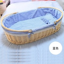 Baby Handbasket Sleeping Basket Newborn Basket Handlift Car Car Portable Out Basket Baby Little Crack Blue Bed