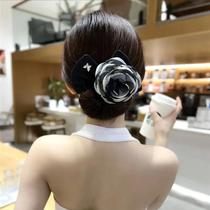 Mesh flower fabric art disc hairdresser female camellia twist clip summer ball head half tied flower bud head bow headdress