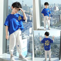 Boys summer clothing suit 2022 new boy CUHK child leisure sports summer slim fit pure cotton short sleeves Two sets