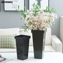 Black Square Plastic Flower Barrel Large Number Floor Flower Shop Flowers Bucket Living-room Fresh Cut Flower Flower Arrangement Bucket Home Wake Bucket